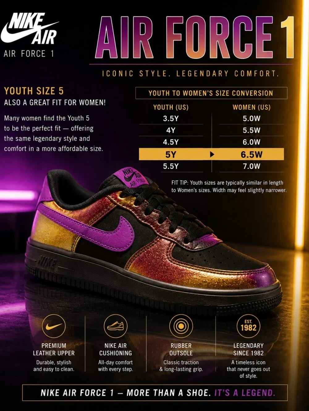 Nike Air Force 1 LV8 Black/Bold Berry – 5Y / 6.5W – New in Box